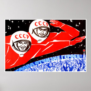Poster soviético da propaganda do espaço