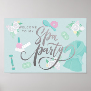 Poster Spa Party Elegante em prata azul/faux