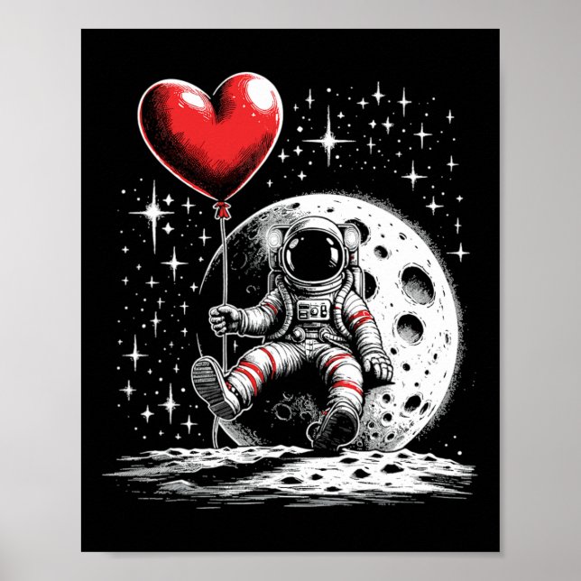 Poster Space Astronaut Heart Bylloon Valentine's Day Vale (Frente)