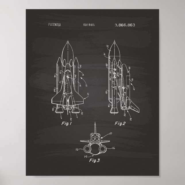 Póster Space Shuttle 1975 Patent Art - Chalkboard (Frente)
