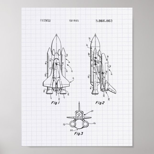 Poster Space Shuttle 1975 Patent Art - Lined Peper (Frente)