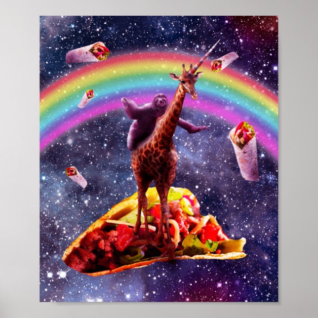 Poster Space Sloth Riding Giraffe Unicorn - Taco & Burrit (Frente)