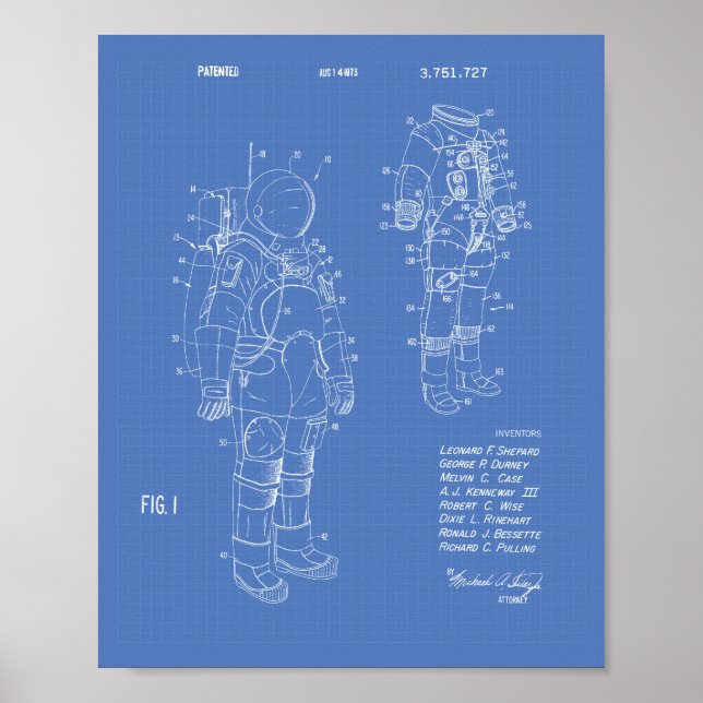 Poster Space Suit 1973 Patent Art - Blueprint (Frente)