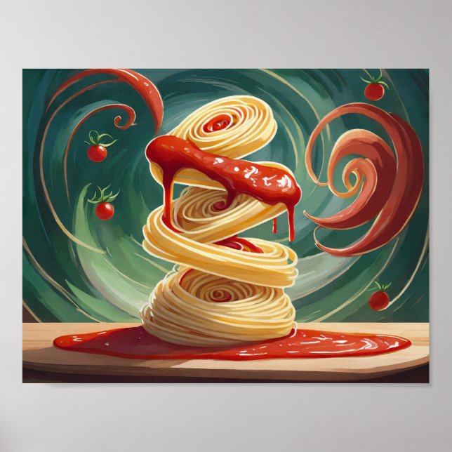 Poster Spaghetti mit Tomatensoße Wirbelwind (Frente)