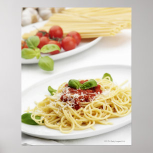 Póster Spaghetti with tomato sauce and basil
