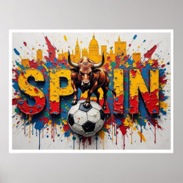 Poster Spain Football Citiscape Oil Painting Style Art