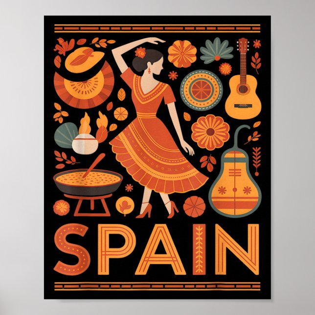 Poster Spain funny spanish culture flamenco guitar paella (Frente)