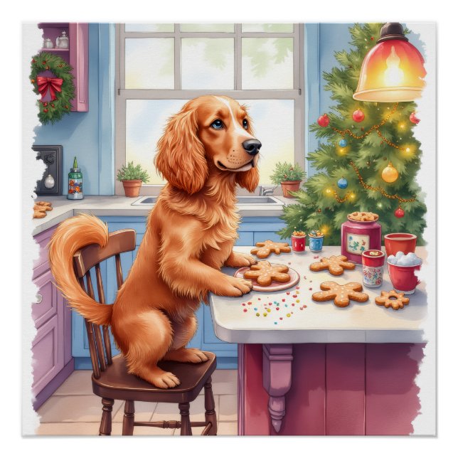 Póster Spaniel Cocker Fofo de Natal Assando Biscoitos (Frente)