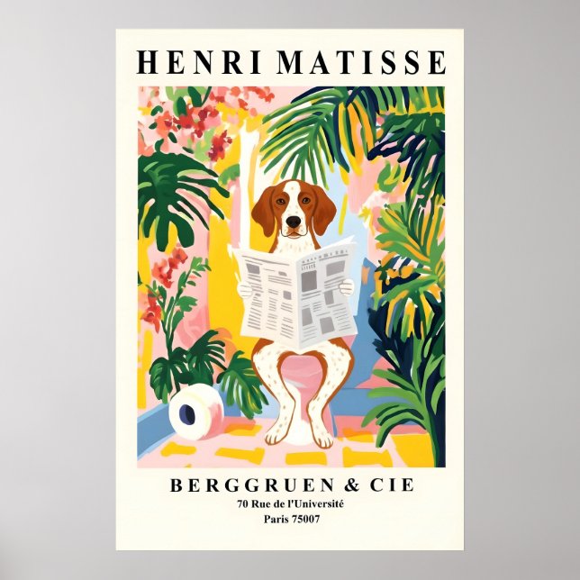 Poster Spaniel da Bretanha no Banheiro - Matisse Engraçad (Frente)