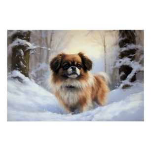 Póster Spaniel Tibetano Deixe Nevar Natal