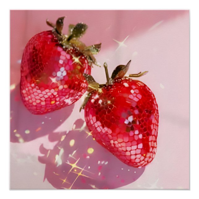 Póster Sparkly Twin Disco Strawberries Pink Aesthetic  (Frente)