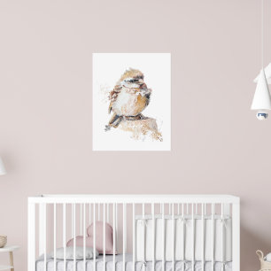 Poster Sparrow de Bebê de Aquarela com Penas Desinfetadas