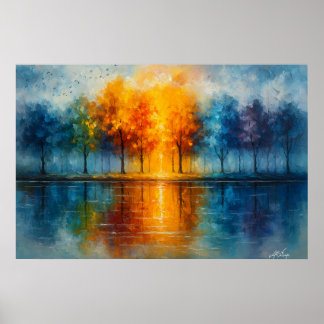 Poster Spectrum Grove - Colorful Trees Reflected in Water