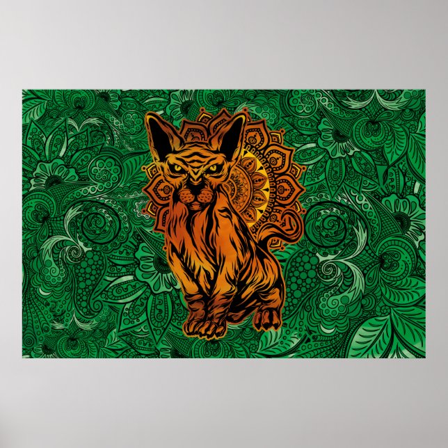 Poster Sphinx Cat Tattoo concept art with a Mandala Back. (Frente)