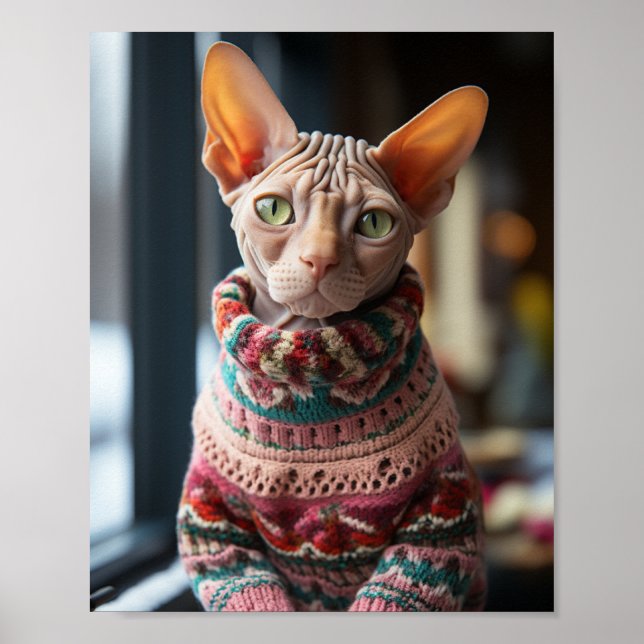 Poster Sphynx Cat com Sweater (Frente)