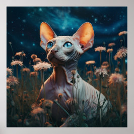 Poster Sphynx Cat Gazing Sky – Vibrant Floral Art
