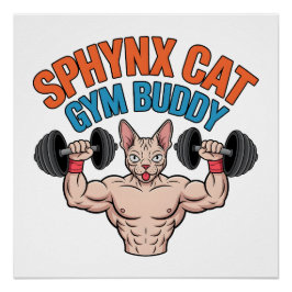 Póster Sphynx Cat Gym Buddy Muscular Cartoon Art
