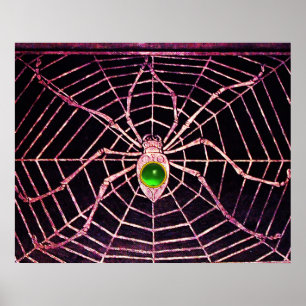 Poster SPIDER E WEB Green Emerald Gemstone Black