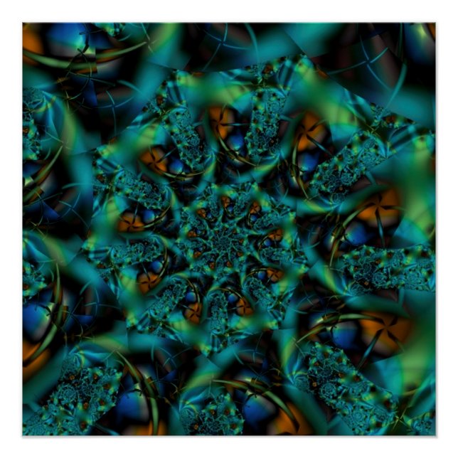 Póster Spike | Arte Fractal Azul e Verde (Frente)