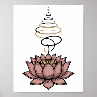 Poster Spiritual Lotus Flower Unalome Zen Meditation Yoga