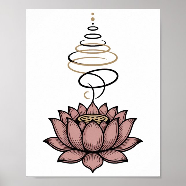 Poster Spiritual Lotus Flower Unalome Zen Meditation Yoga (Frente)