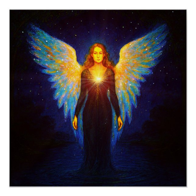 Póster Spirituell Leuchtender Engel bei Nacht am See (Frente)