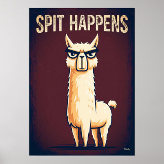 Poster Spit Happens – Funny Llama Cartoon Character Art