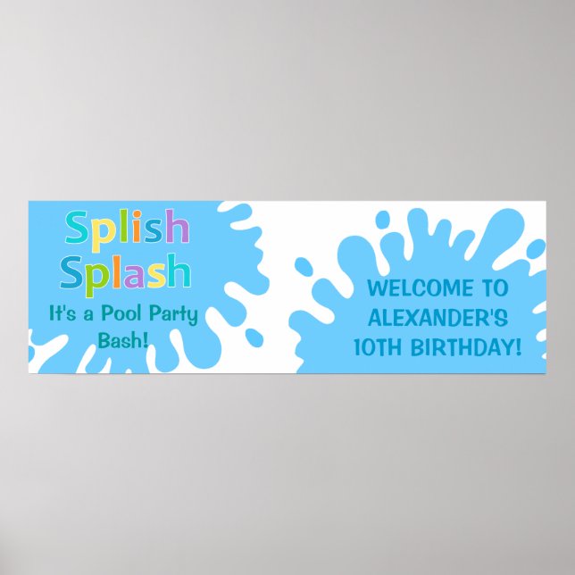 Póster Splash Splash Piscina Party Boy Birthday Banner (Frente)