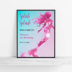 Poster Splash Splash Smermaid Girl primeiro aniversario B