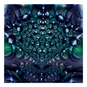 Póster Splatter Arte Fractal Roxa e Verde
