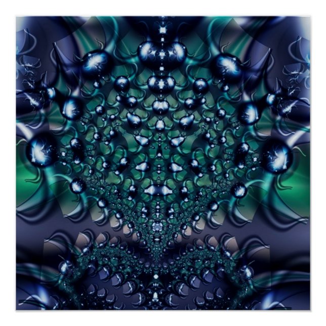 Póster Splatter | Arte Fractal Roxa e Verde (Frente)