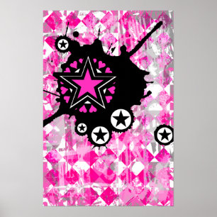Poster Splatter Estrelado Rosa