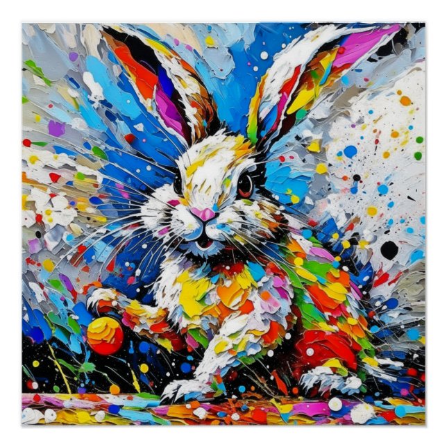 Póster Splatter Palette Easter Bunny com Ovos (Frente)