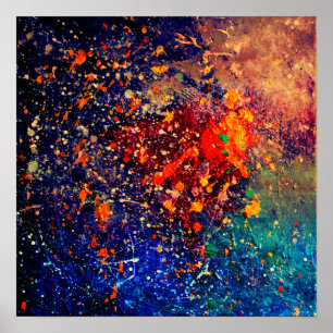 Póster Splatter Psicodélico   Abstrato de arco-íris col