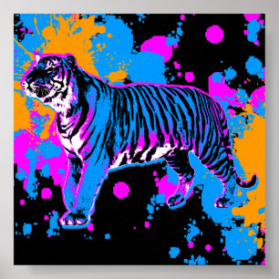 Póster Splatter retro da pintura do tigre do tigre 80s de