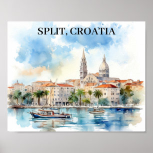 Poster Split Croácia Dalmatia Watercolor