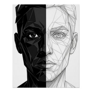 Póster Split Face Low Poly Geometric Line Art Poster