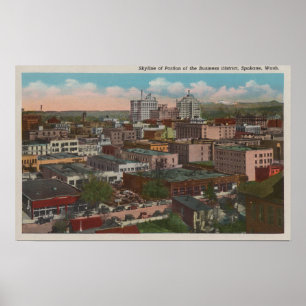Póster Spokane, WA - opinião da skyline do centro