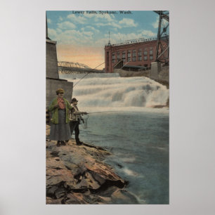 Poster Spokane, WA - pesca do casal em mais baixas quedas