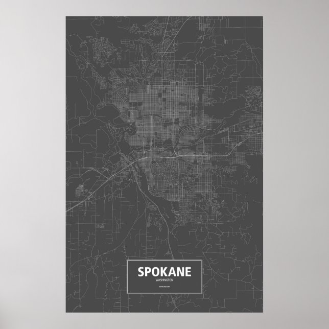 Póster Spokane, Washington (branco a preto) (Frente)
