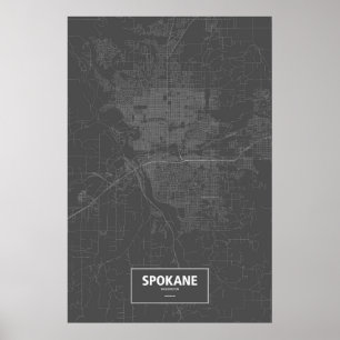 Póster Spokane, Washington (branco no preto)