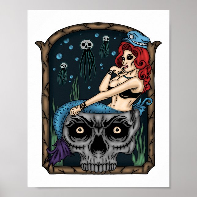 Poster Spookeen Halloween Gótico Skull Mermaid (Frente)