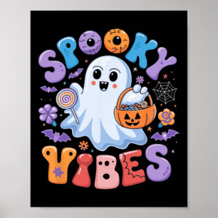 Poster Spookes Vibes Ghost Retro Groovy Halloween Kids Gi