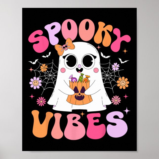 Poster Spookes Vibes Ghost Retro Groovy Halloween Mulhere (Frente)