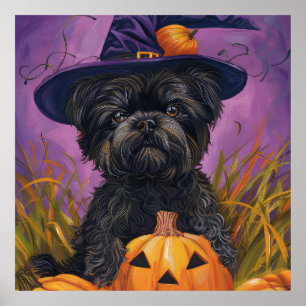 Poster Spooky Affenpinscher Halloween Witch e Pumpkin