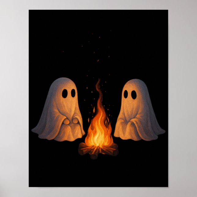 Poster Spooky Ghost Campfire Night Forest Art - Halloween (Frente)