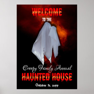 Poster Spooky Ghost em Fiery Sky Haunted House Bem-vindo