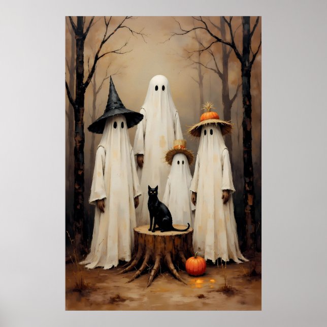 Poster Spooky Ghost Family Vitage Halloween (Frente)