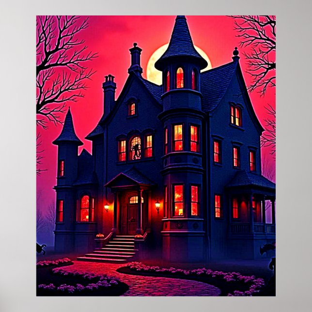 Poster Spooky Haunted House em Dusk Design (Frente)