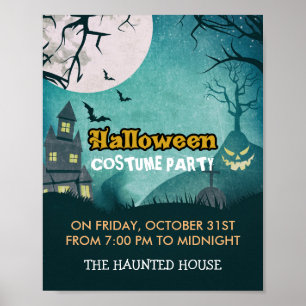 Póster Spooky Haunted House Figurume Night Sky Halloween